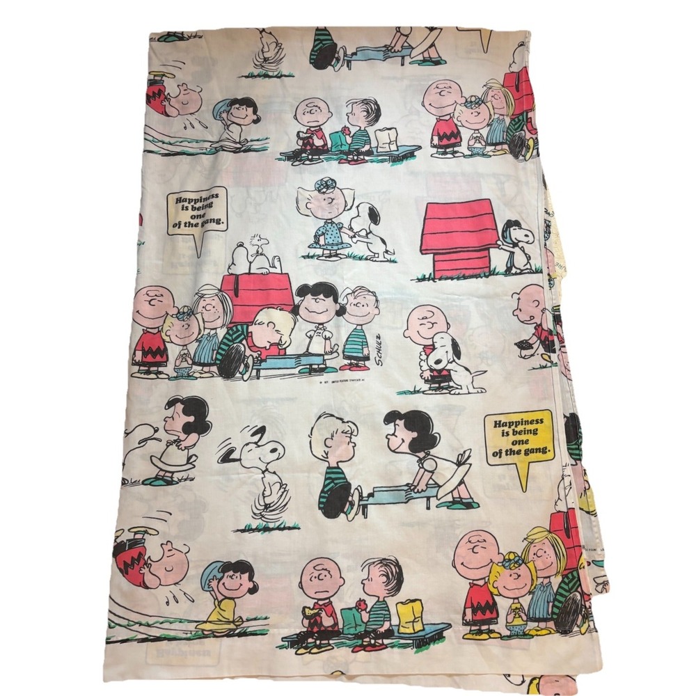 Vintage 1970 SNOOPY PEANUTS Flat Sheet Twin Snoopy Woodstock Charlie Brown